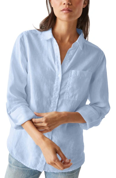 Shop Michael Stars Spencer Linen Button-up Shirt In Water