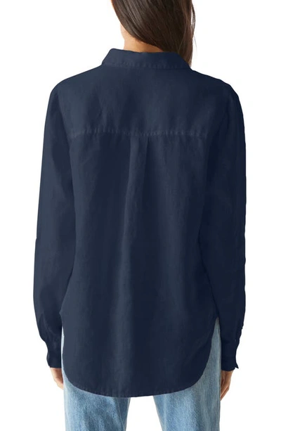 Shop Michael Stars Spencer Linen Button-up Shirt In Nocturnal