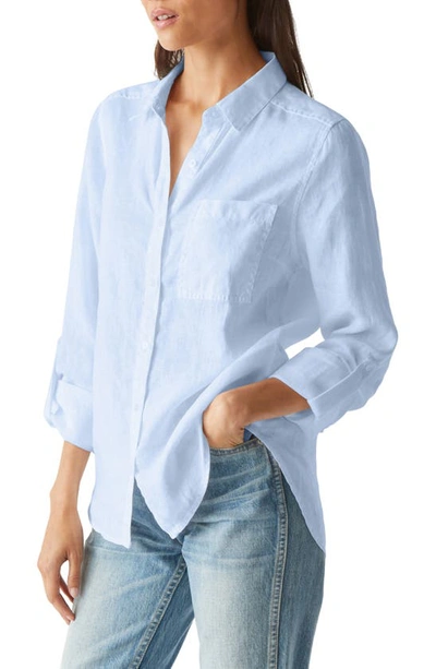 Michael Stars Spencer Linen Button Down Top In Water