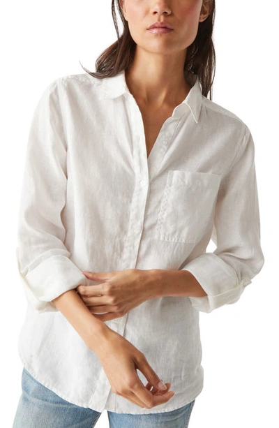 Shop Michael Stars Spencer Linen Button-up Shirt In White