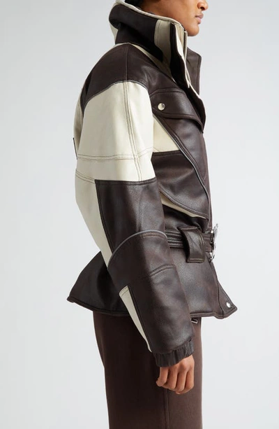 Shop Luar Belted Tech Faux Leather Puffer Jacket In Tri-color Mocha