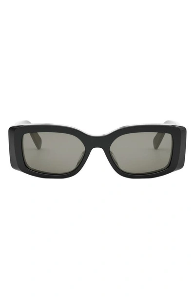 Shop Celine Triomphe 53mm Rectangular Sunglasses In Shiny Black / Smoke