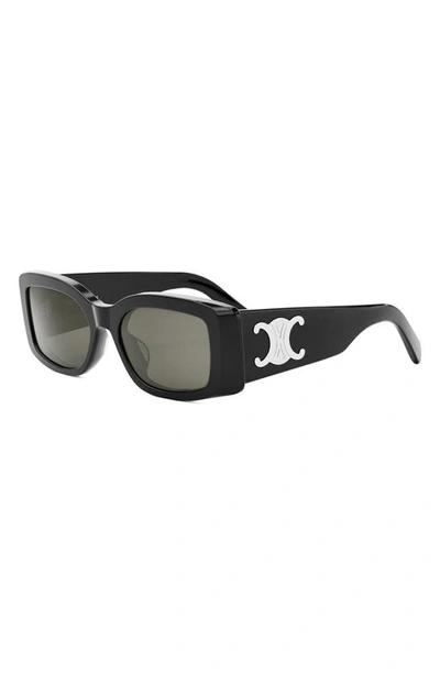 Shop Celine Triomphe 53mm Rectangular Sunglasses In Shiny Black / Smoke