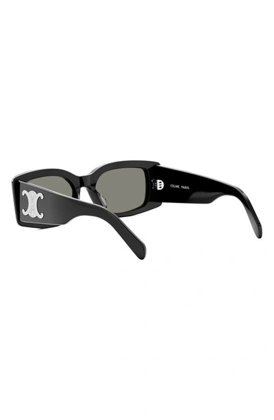 Shop Celine Triomphe 53mm Rectangular Sunglasses In Shiny Black / Smoke