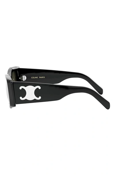 Shop Celine Triomphe 53mm Rectangular Sunglasses In Shiny Black / Smoke