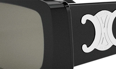 Celine Triomphe Acetate Rectangle Sunglasses In Shiny Black / Smoke