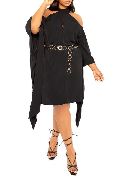 Shop Buxom Couture Cross Halter Belted Tunic Dress In Black