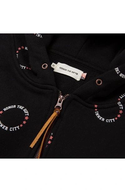 Shop Honor The Gift Front Zip Oversize Cotton Zip-up Hoodie In Black