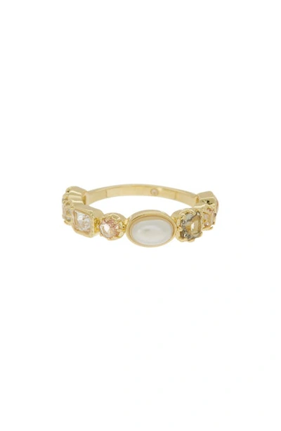 Shop Covet Multi Stone & Imitation Pearl Ring In Neutral Multi