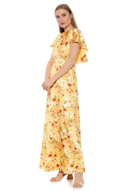 Shop Alexia Admor Danica Capelet Sleeve Satin Maxi Dress In Yellow Floral