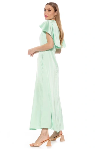 Shop Alexia Admor Danica Capelet Sleeve Satin Maxi Dress In Mint