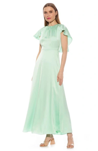 Shop Alexia Admor Danica Capelet Sleeve Satin Maxi Dress In Mint