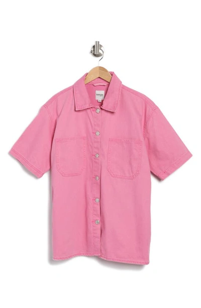 Shop Kensie Short Sleeve Oversize Shacket In Fuchsia