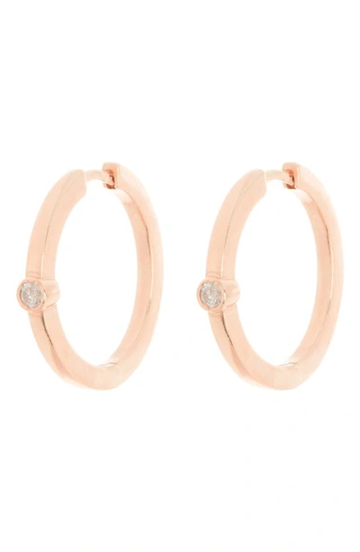 Shop Meshmerise Bezel Set Diamond Hoop Earrings In Rose