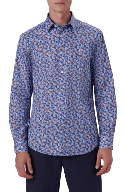 Shop Bugatchi Shaped Fit Print Stretch Cotton Button-up Shirt In Air Blue