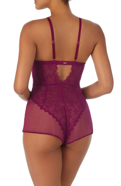 Shop Dkny Mixed Cases Lace & Mesh Romper In Magenta