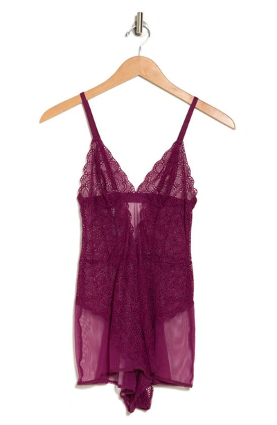 Shop Dkny Mixed Cases Lace & Mesh Romper In Magenta