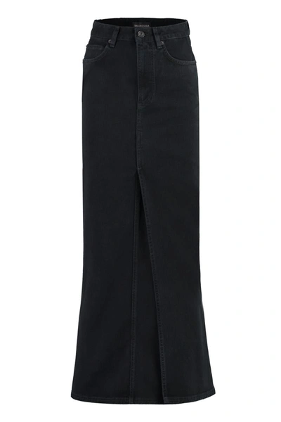 Shop Balenciaga Denim Skirt In Black