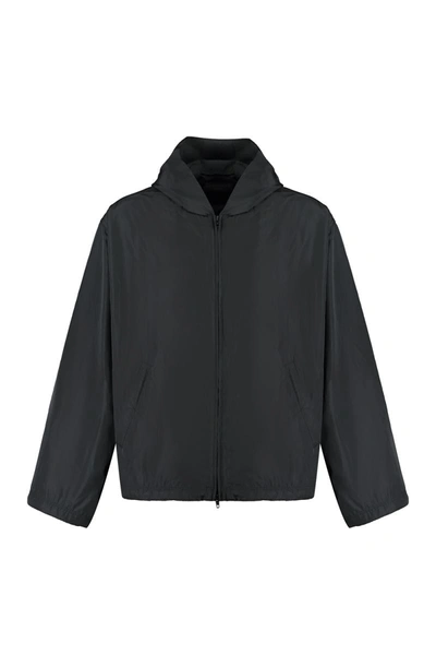 Shop Balenciaga Technical Fabric Hooded Full-zip Jacket In Black