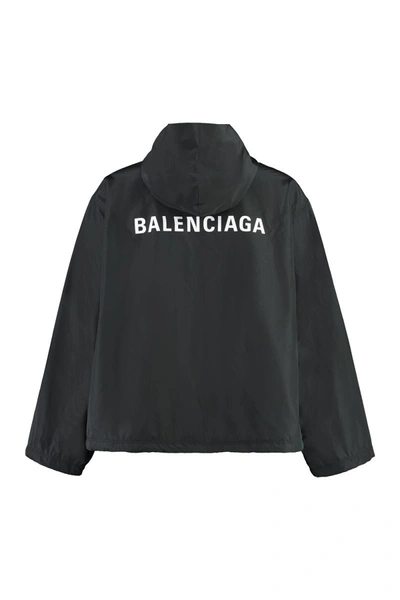 Balenciaga Men's Technical Fabric Hooded Full-zip Jacket In Black