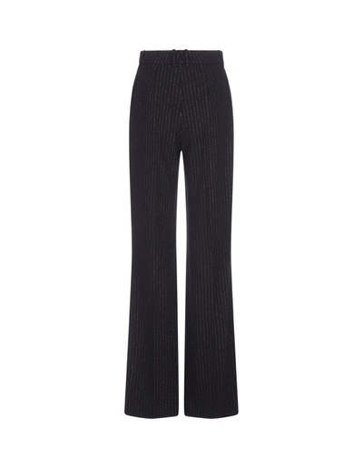 Shop Balmain Lurex Striped Flare Trousers In Black