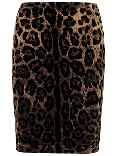 Shop Dolce & Gabbana Brown Flock Jersey Miniskirt