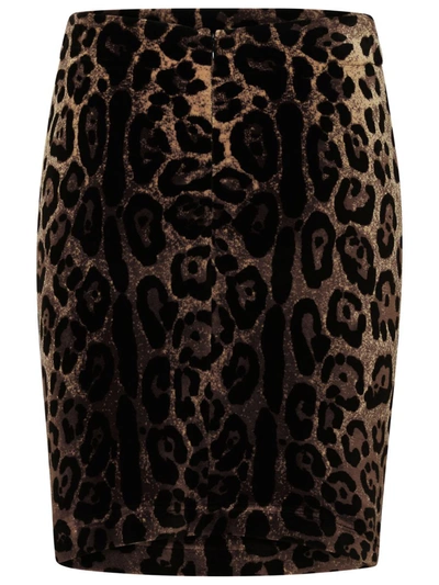 Shop Dolce & Gabbana Brown Flock Jersey Miniskirt