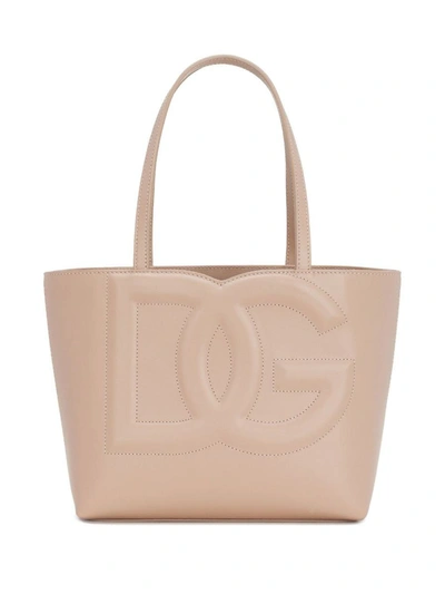 Shop Dolce & Gabbana Dg Logo Small Leather Tote Bag In Powder