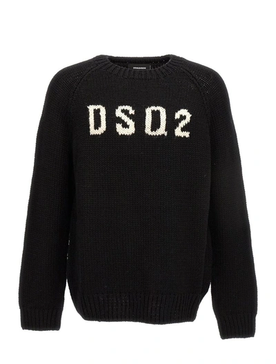 Shop Dsquared2 Sweaters In Black/natural Grey Logo