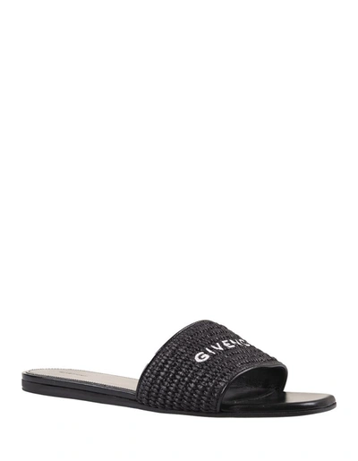 Shop Givenchy 4g Flat Sandals In Raffia In Black
