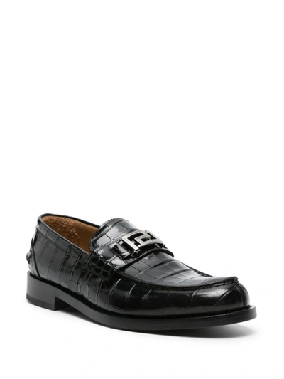 Shop Versace Flat Shoes In Black/ruthenium