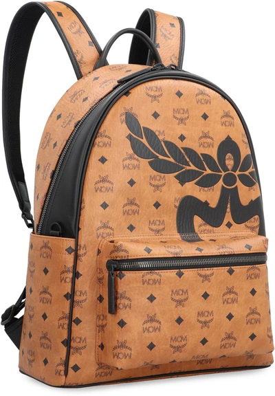 Shop Mcm Stark Mega Laurel Medium Visetos Backpack In Saddle Brown