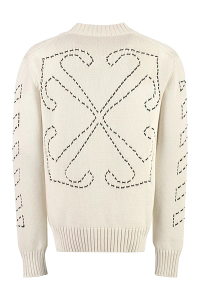 Shop Off-white Cotton Blend Crew-neck Sweater In Beige