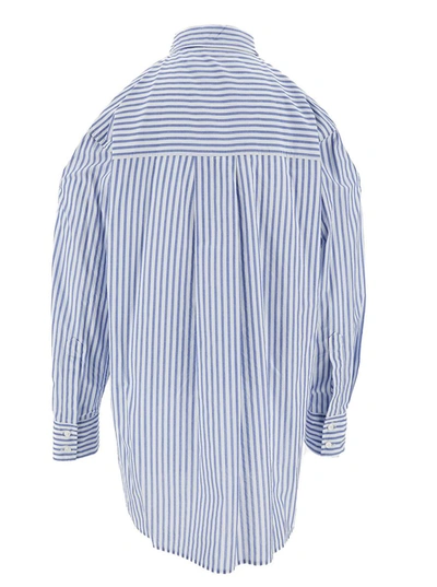 Shop Pinko Oversized Light Blue Striped Shirt With Logo Embroidery In Cotton Blend Woman