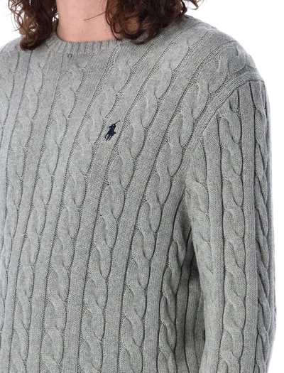 Shop Polo Ralph Lauren Cable Knit Sweater In Grey Heather