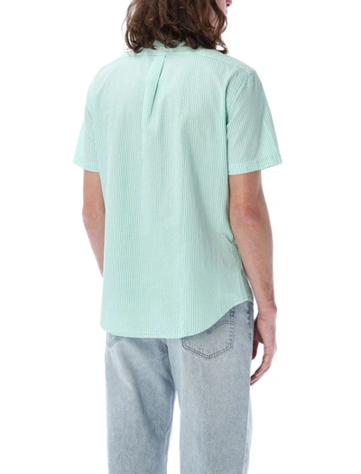 Shop Polo Ralph Lauren Seersucker Shirt In Keywest Green White