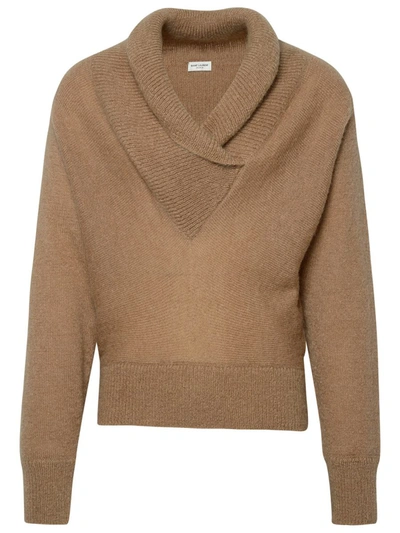 Shop Saint Laurent Beige Mohair Blend Sweater