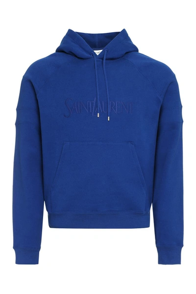 Shop Saint Laurent Cotton Hoodie In Blue