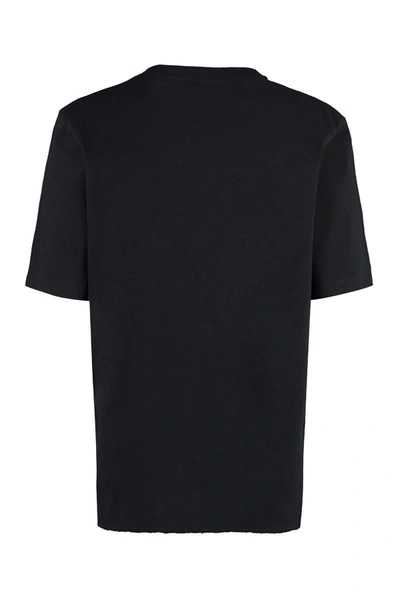 Shop Saint Laurent Logo Embroidery Cotton T-shirt In Black