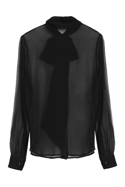 Shop Saint Laurent Pussy-bow Silk Blouse In Black