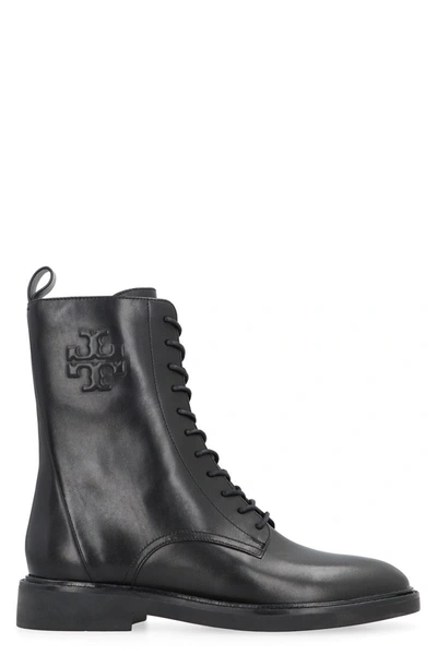 Shop Tory Burch Leather Lace-up Boots In Black