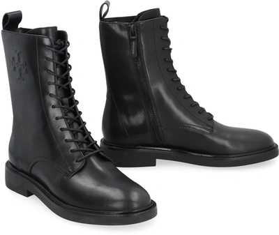 Shop Tory Burch Leather Lace-up Boots In Black