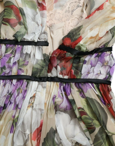 Shop Dolce & Gabbana Floral Elegance Silk Chiffon Mini Women's Dress In Beige Floral Pattern