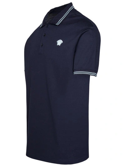 Shop Versace 'medusa' Blue Cotton Polo Shirt In Navy
