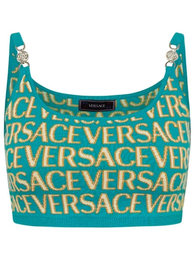 Shop Versace Blue Knit Top