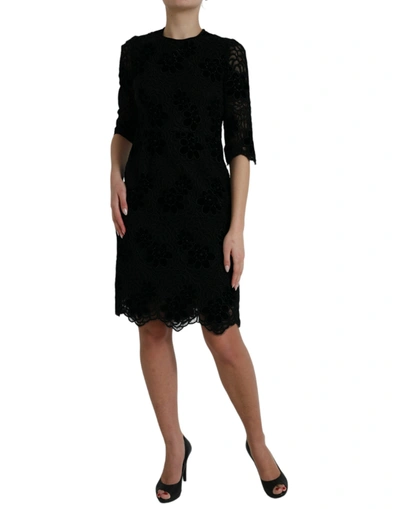 Shop Dolce & Gabbana Elegant Floral Lace Sheath Women's Dress In Black