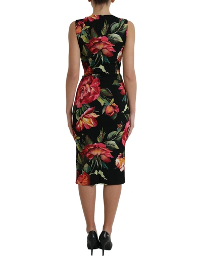 Shop Dolce & Gabbana Elegant Floral Sheath Midi Women's Dress In Black