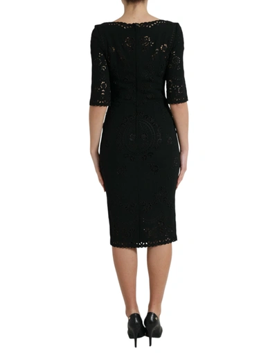 Shop Dolce & Gabbana Black Floral Lace Bodycon Midi Women's Dress