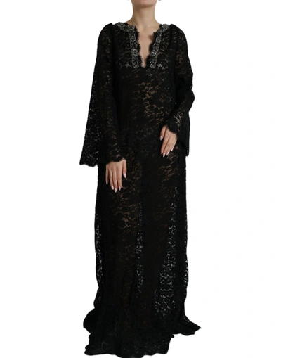 Shop Dolce & Gabbana Elegant Long Sleeve Crystal-embellished Women's Dress In Black