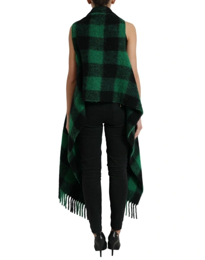 Shop Dolce & Gabbana Elegant Checkered Poncho Women's Jacket In Black And Green